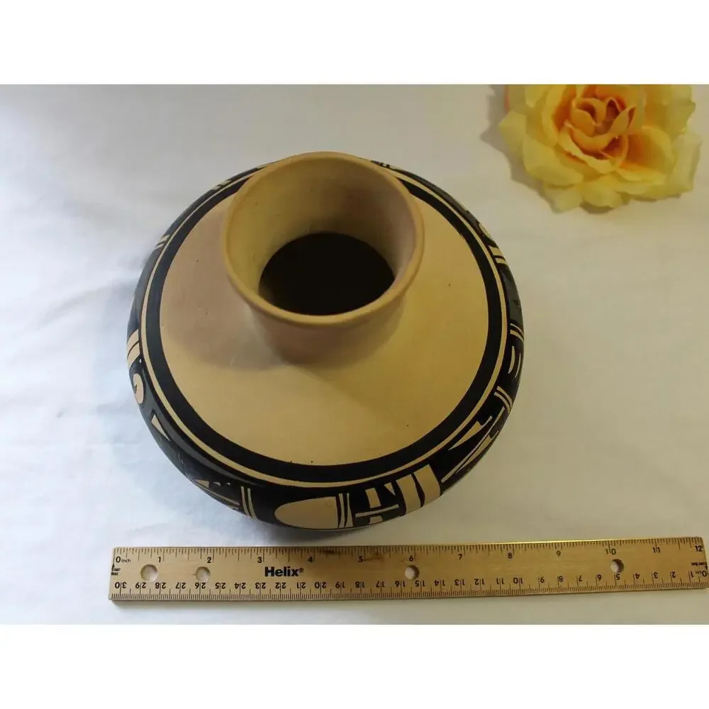 Vintage Mexican Pottery Vase, Clay, Black & Gray, Signed R. Ganan